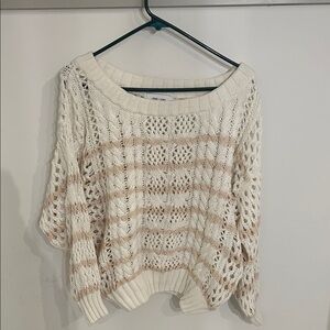 John + Jenn Cream and Tan Open-Knit Sweater
